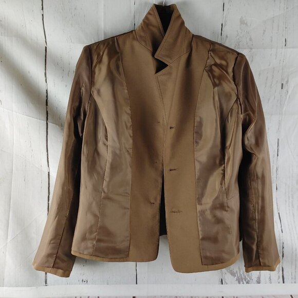 AK Anne Klein Size 12P Desert Tan 3 Button Lined 2pc Pants Suit W/Pockets 34x29 - Picture 7 of 16